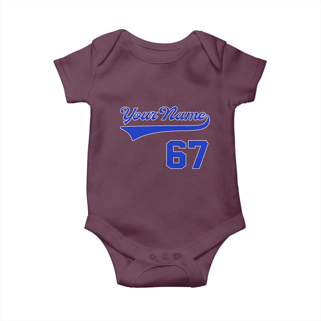 Personalized 67 Jersey Number Baby Onesie Custom Name Numbered Uniform Sports Team 67th Birthday TS10