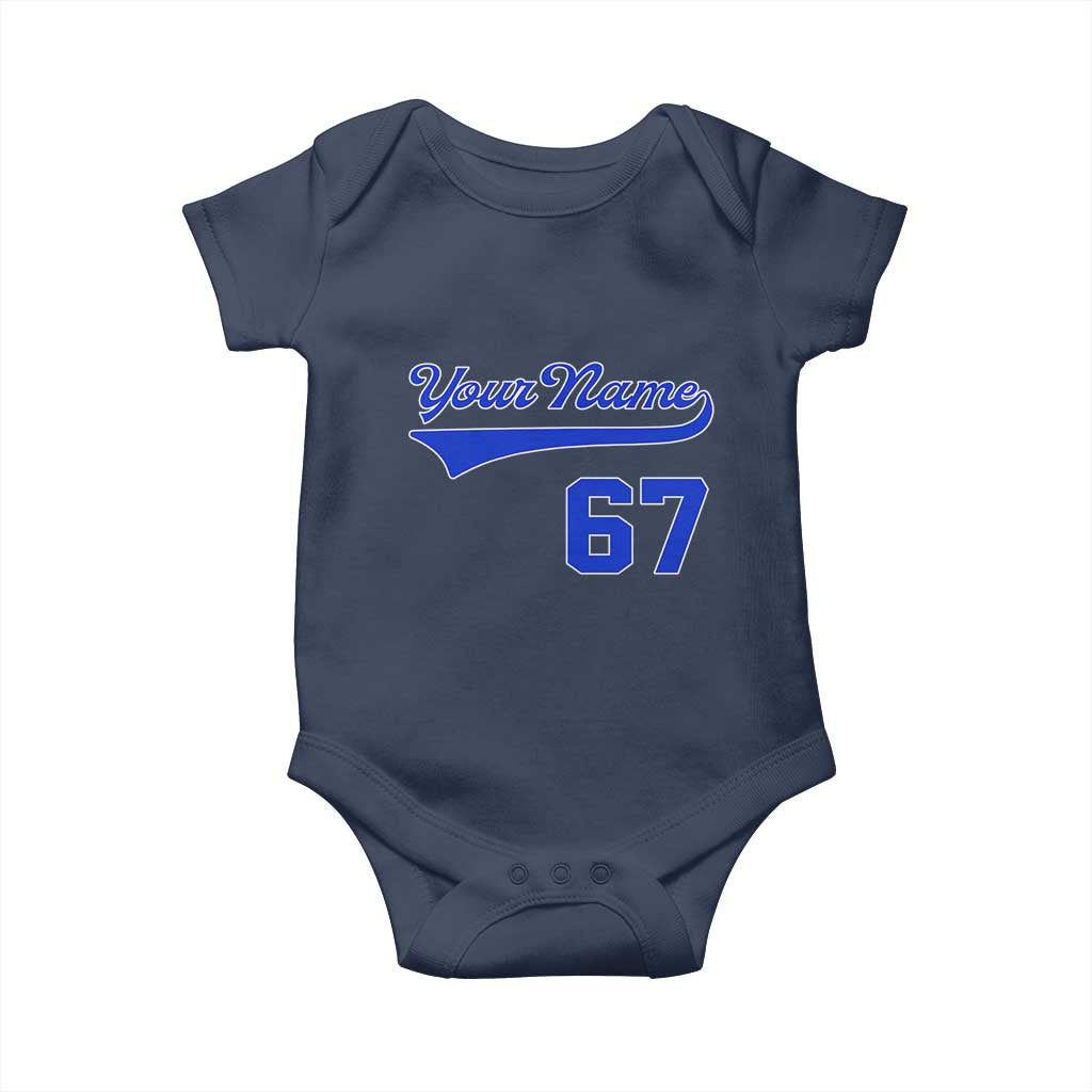 Personalized 67 Jersey Number Baby Onesie Custom Name Numbered Uniform Sports Team 67th Birthday TS10