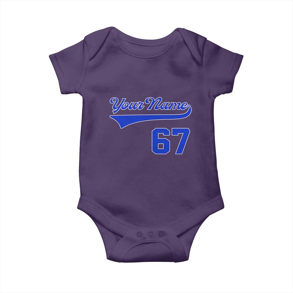 Personalized 67 Jersey Number Baby Onesie Custom Name Numbered Uniform Sports Team 67th Birthday TS10