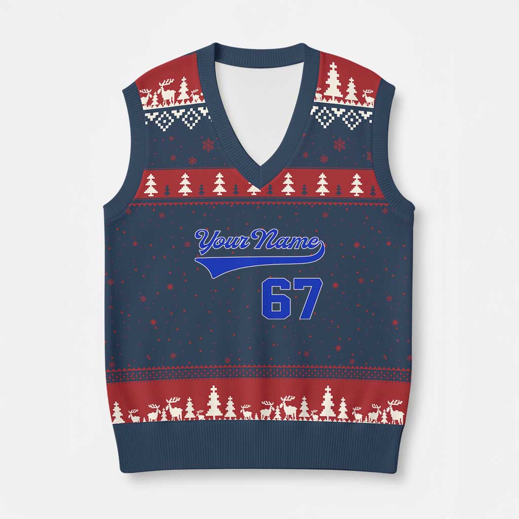 Personalized 67 Jersey Number V-Neck Knit Sweater Vest Custom Name Numbered Uniform Sports Team 67th Birthday TS10
