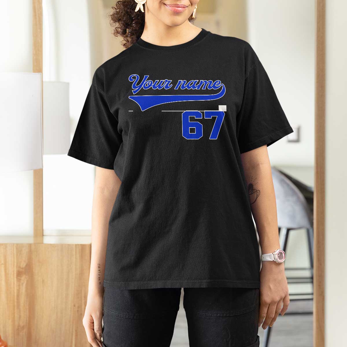 Personalized 67 Jersey Number T Shirt For Women Custom Name Numbered Uniform Sports Team 67th Birthday - Wonder Print Shop