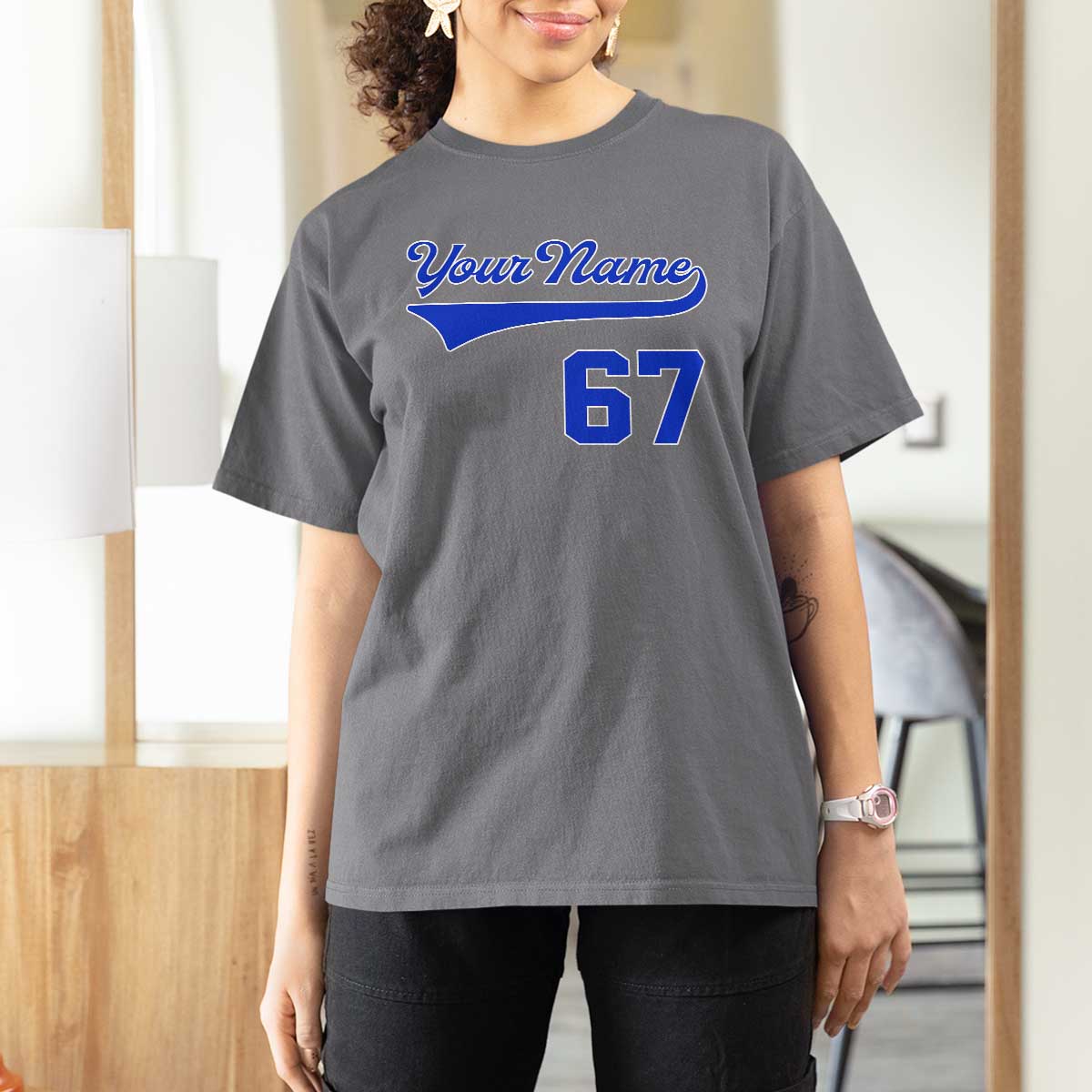 Personalized 67 Jersey Number T Shirt For Women Custom Name Numbered Uniform Sports Team 67th Birthday TS10