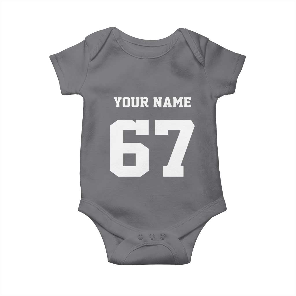 Personalized 67 Jersey Number Baby Onesie Custom Name Varsity Sports 67th Birthday - Wonder Print Shop