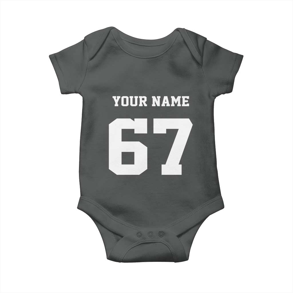 Personalized 67 Jersey Number Baby Onesie Custom Name Varsity Sports 67th Birthday - Wonder Print Shop
