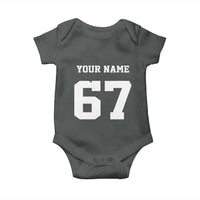 Personalized 67 Jersey Number Baby Onesie Custom Name Varsity Sports 67th Birthday - Wonder Print Shop