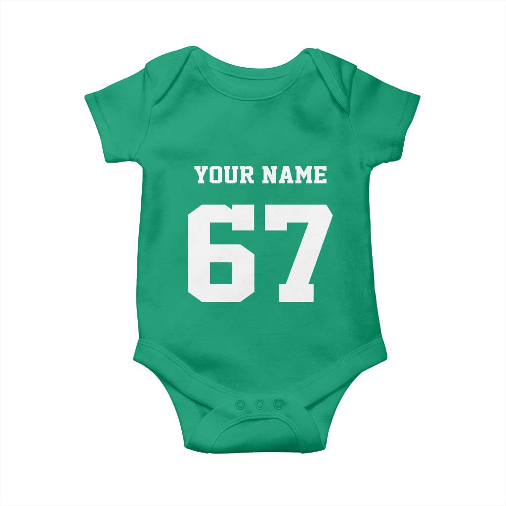 Personalized 67 Jersey Number Baby Onesie Custom Name Varsity Sports 67th Birthday - Wonder Print Shop