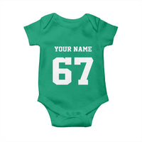 Personalized 67 Jersey Number Baby Onesie Custom Name Varsity Sports 67th Birthday - Wonder Print Shop