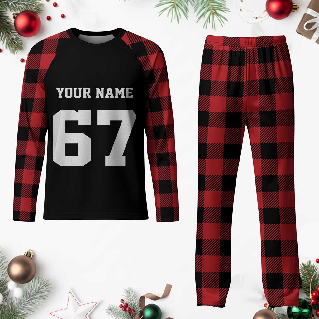 Personalized 67 Jersey Number Plaid Pajama Set Custom Name Varsity Sports 67th Birthday - Wonder Print Shop