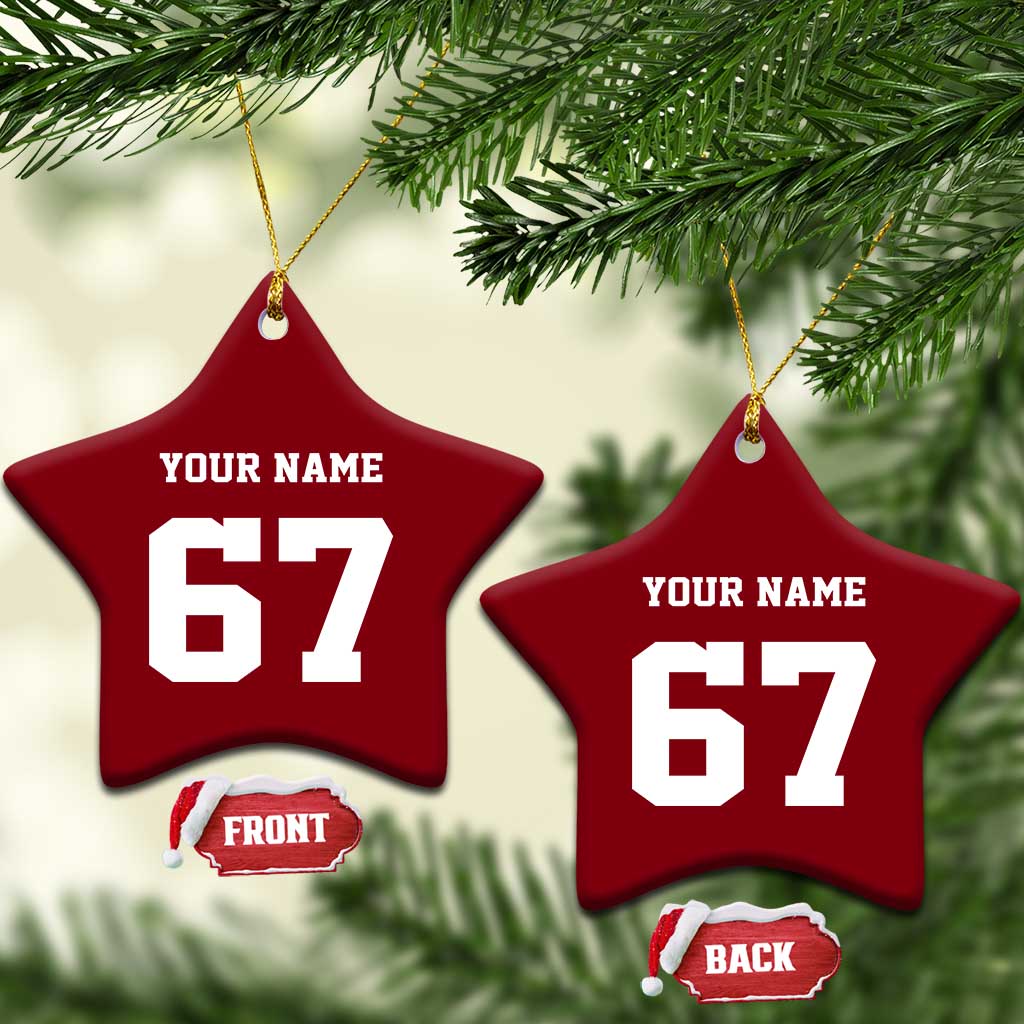 Personalized 67 Jersey Number Ceramic Ornament Custom Name Varsity Sports 67th Birthday - Wonder Print Shop