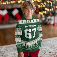 Personalized 67 Jersey Number Ugly Christmas Sweater Custom Name Varsity Sports 67th Birthday - Wonder Print Shop