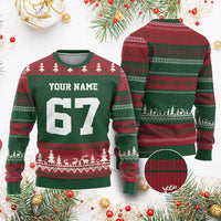 Personalized 67 Jersey Number Ugly Christmas Sweater Custom Name Varsity Sports 67th Birthday - Wonder Print Shop