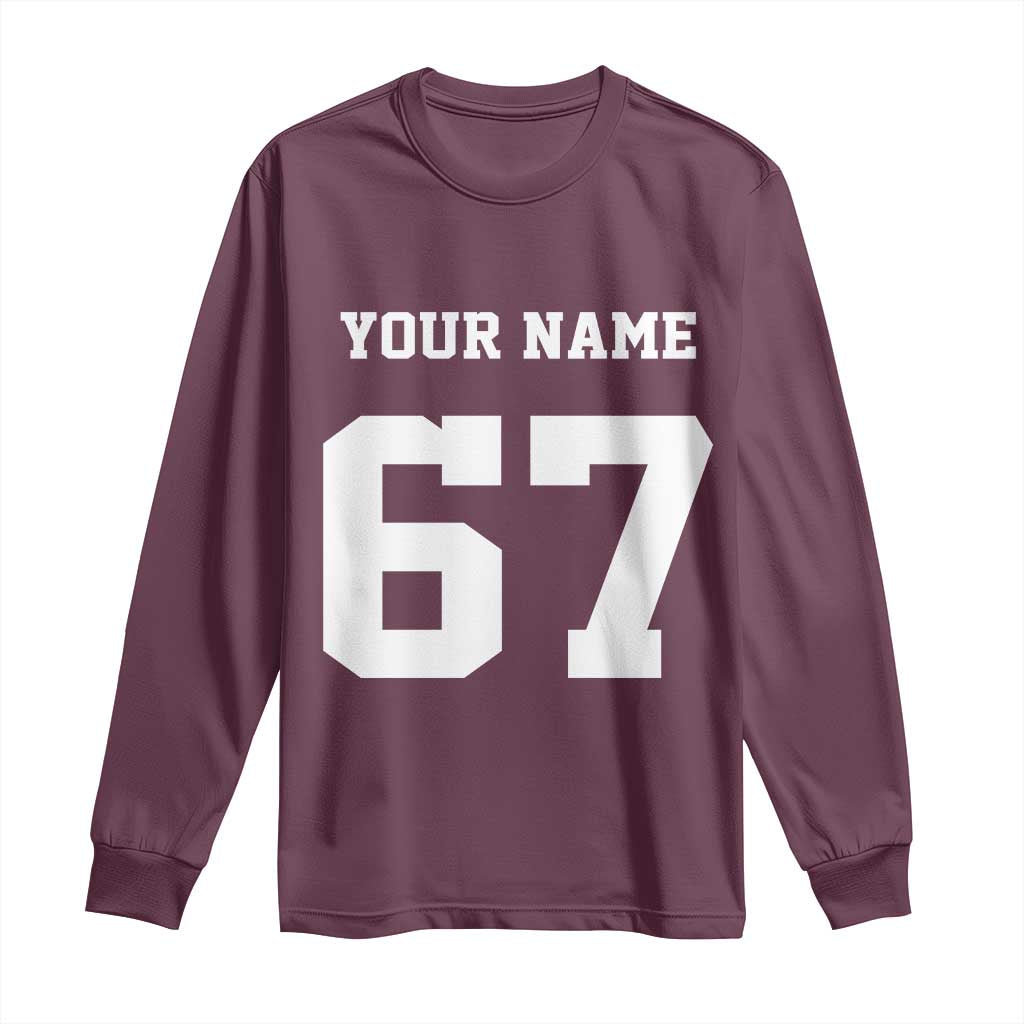 Personalized 67 Jersey Number Long Sleeve Shirt Custom Name Varsity Sports 67th Birthday - Wonder Print Shop