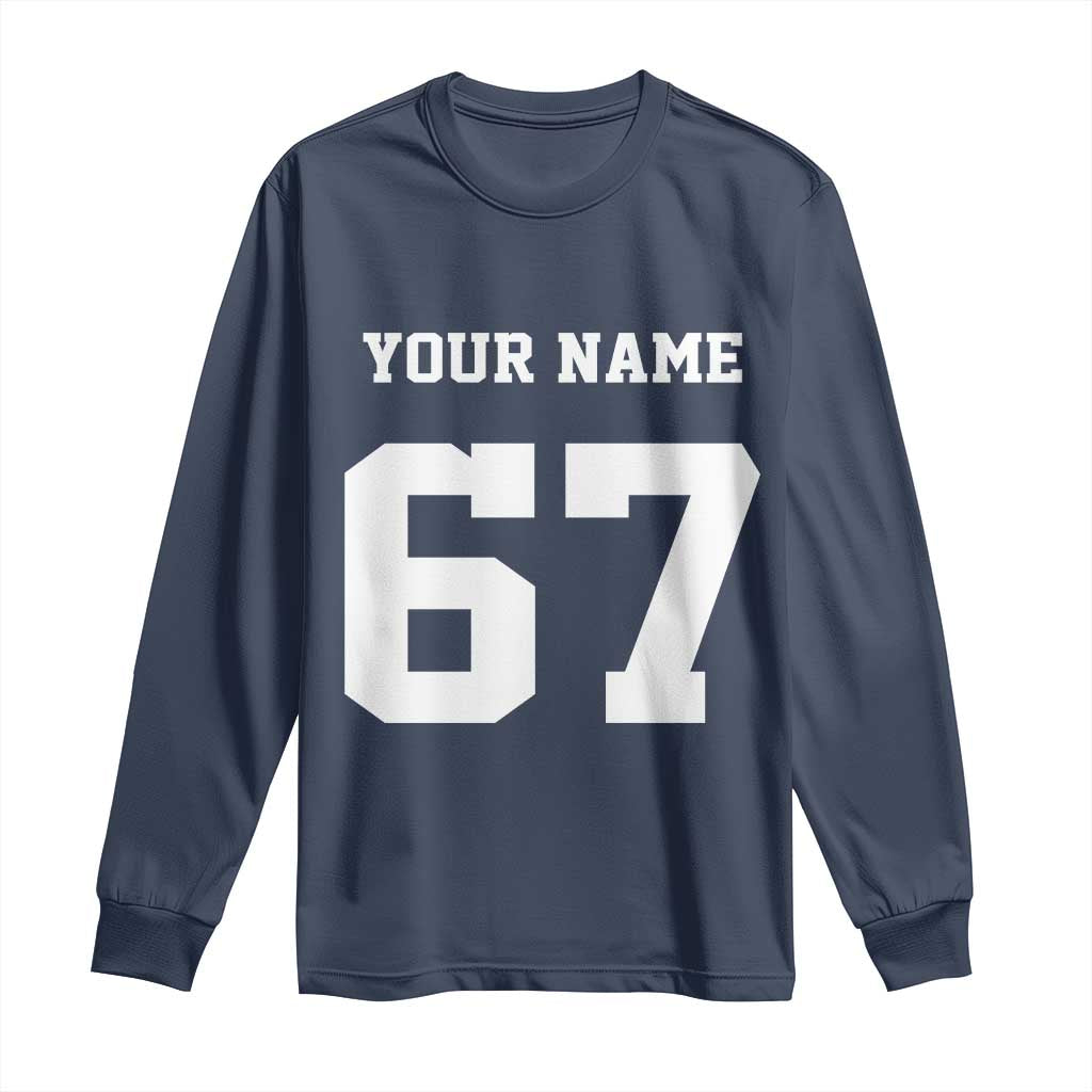 Personalized 67 Jersey Number Long Sleeve Shirt Custom Name Varsity Sports 67th Birthday - Wonder Print Shop