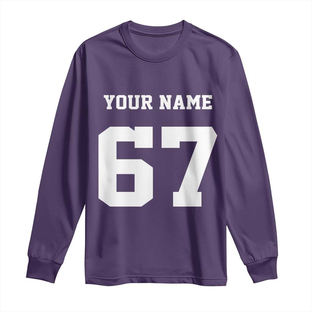 Personalized 67 Jersey Number Long Sleeve Shirt Custom Name Varsity Sports 67th Birthday - Wonder Print Shop