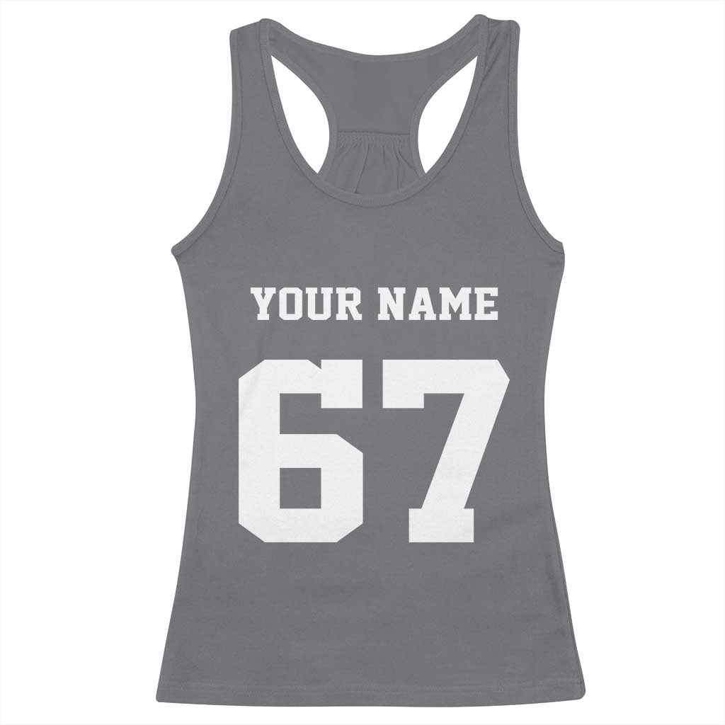 Personalized 67 Jersey Number Racerback Tank Top Custom Name Varsity Sports 67th Birthday - Wonder Print Shop
