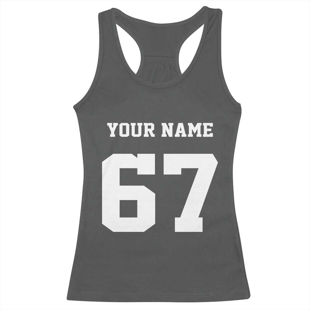 Personalized 67 Jersey Number Racerback Tank Top Custom Name Varsity Sports 67th Birthday - Wonder Print Shop
