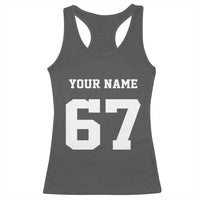 Personalized 67 Jersey Number Racerback Tank Top Custom Name Varsity Sports 67th Birthday - Wonder Print Shop
