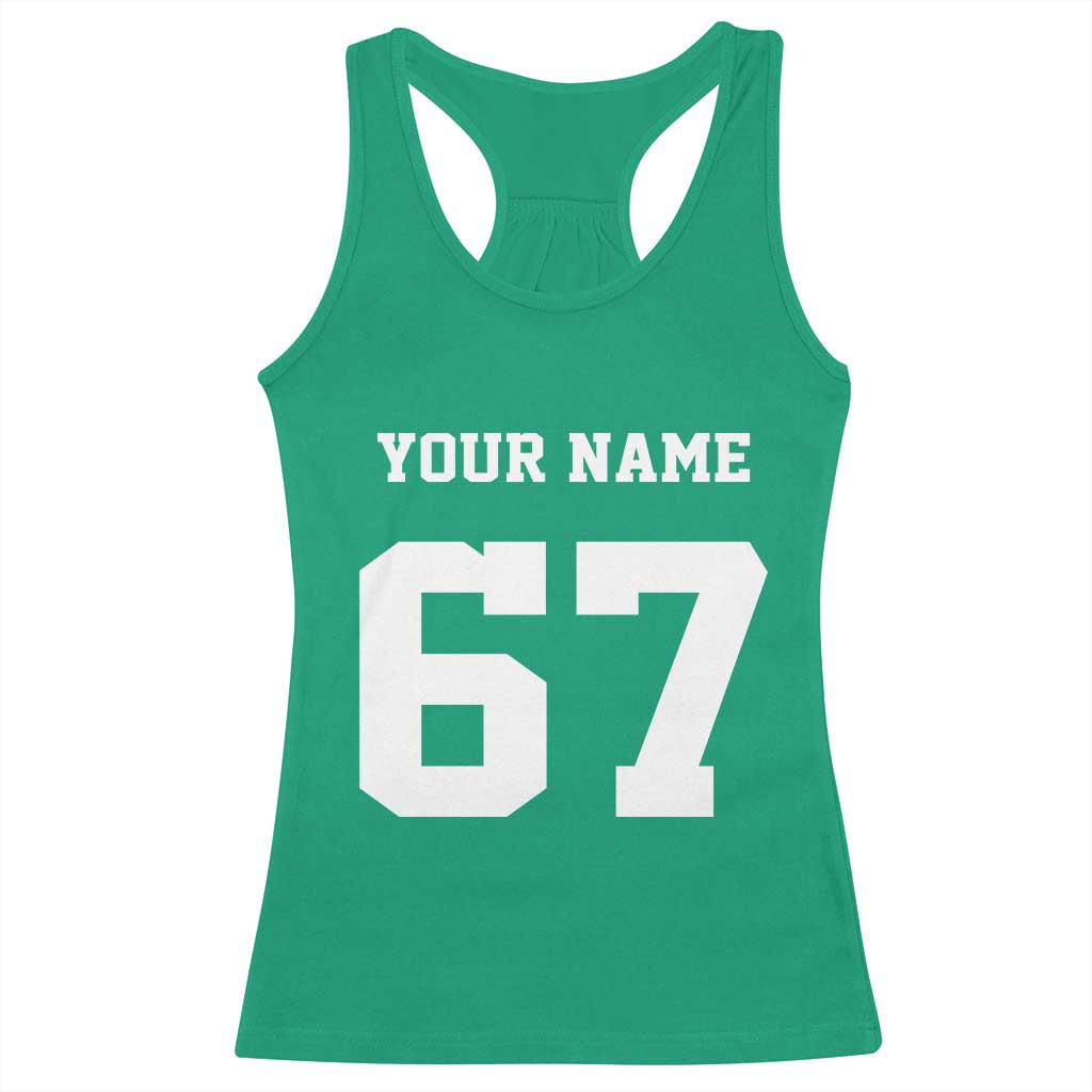 Personalized 67 Jersey Number Racerback Tank Top Custom Name Varsity Sports 67th Birthday - Wonder Print Shop