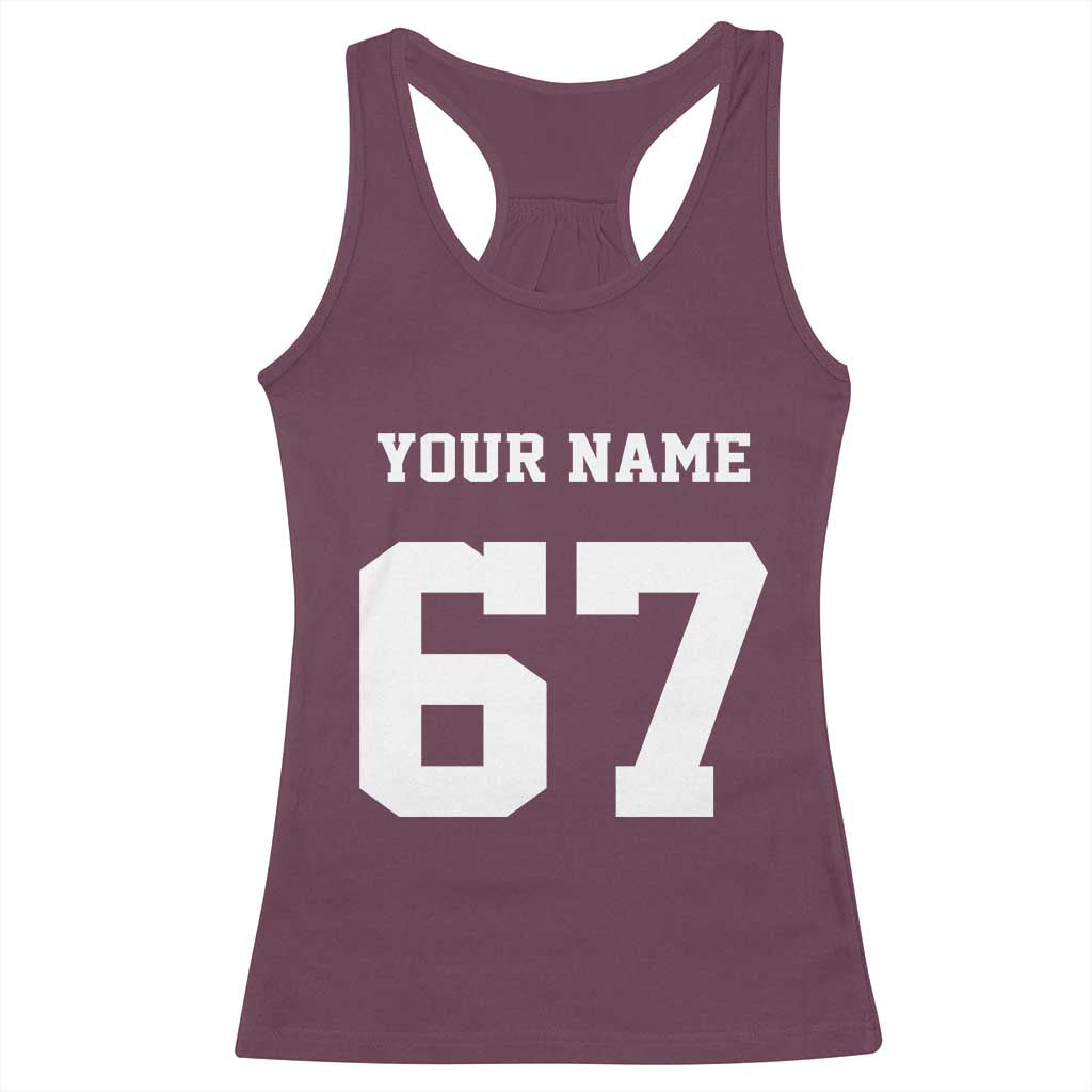 Personalized 67 Jersey Number Racerback Tank Top Custom Name Varsity Sports 67th Birthday - Wonder Print Shop