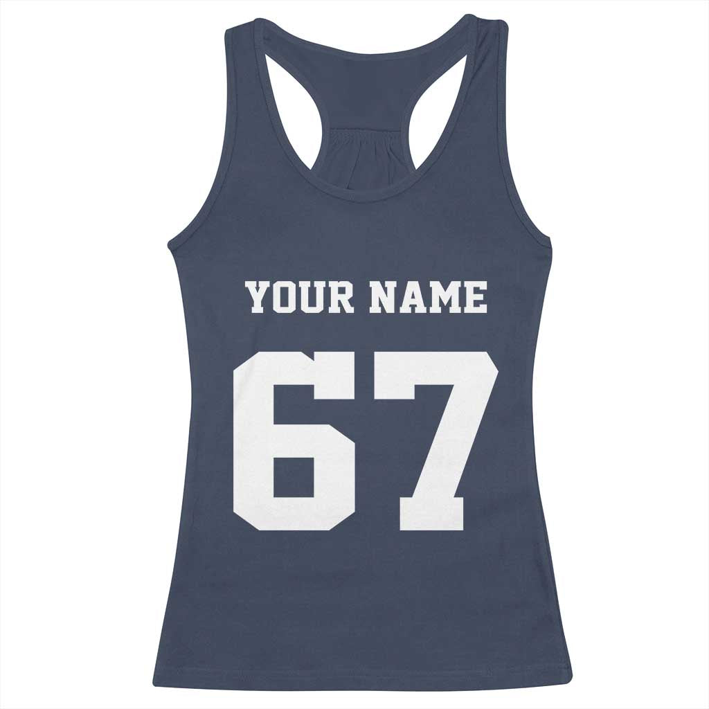 Personalized 67 Jersey Number Racerback Tank Top Custom Name Varsity Sports 67th Birthday - Wonder Print Shop