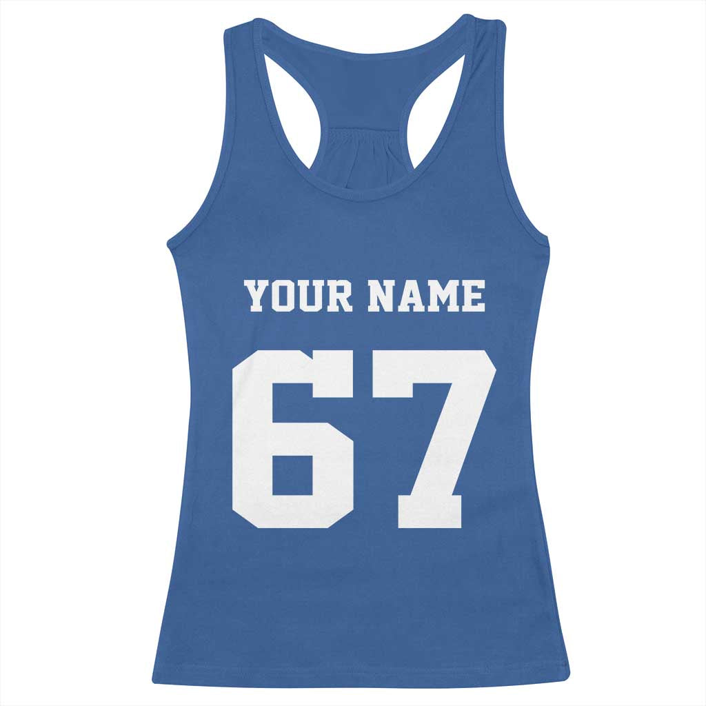 Personalized 67 Jersey Number Racerback Tank Top Custom Name Varsity Sports 67th Birthday - Wonder Print Shop