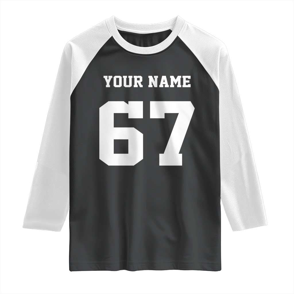 Personalized 67 Jersey Number Raglan Shirt Custom Name Varsity Sports 67th Birthday - Wonder Print Shop