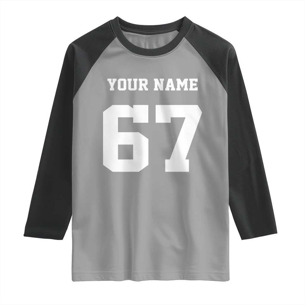 Personalized 67 Jersey Number Raglan Shirt Custom Name Varsity Sports 67th Birthday - Wonder Print Shop