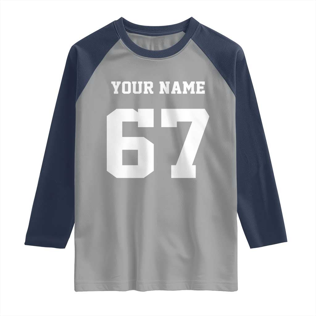 Personalized 67 Jersey Number Raglan Shirt Custom Name Varsity Sports 67th Birthday - Wonder Print Shop