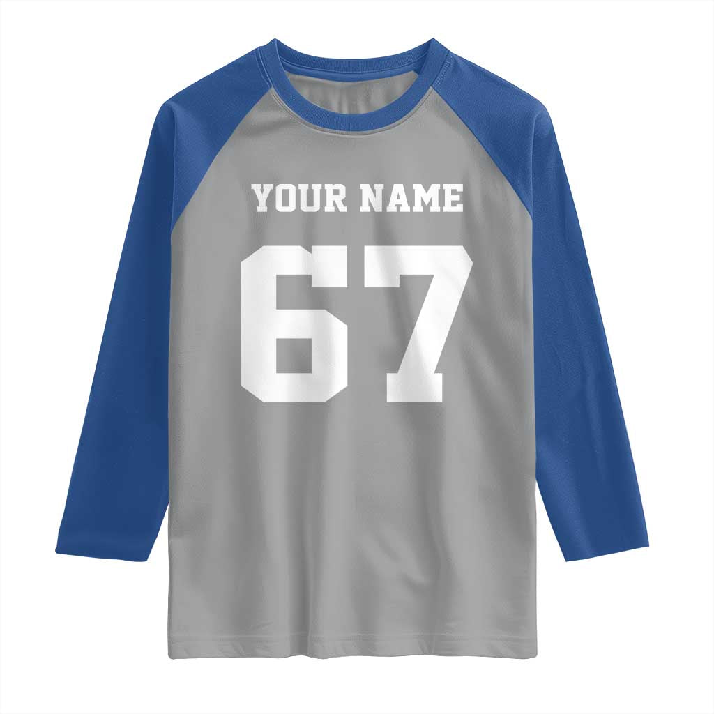 Personalized 67 Jersey Number Raglan Shirt Custom Name Varsity Sports 67th Birthday - Wonder Print Shop