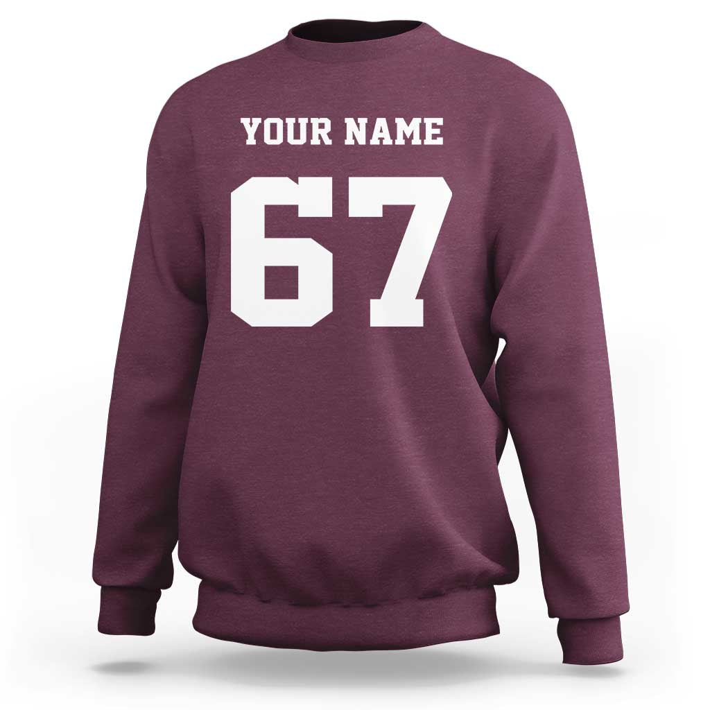 Personalized 67 Jersey Number Sweatshirt Custom Name Varsity Sports 67th Birthday - Wonder Print Shop