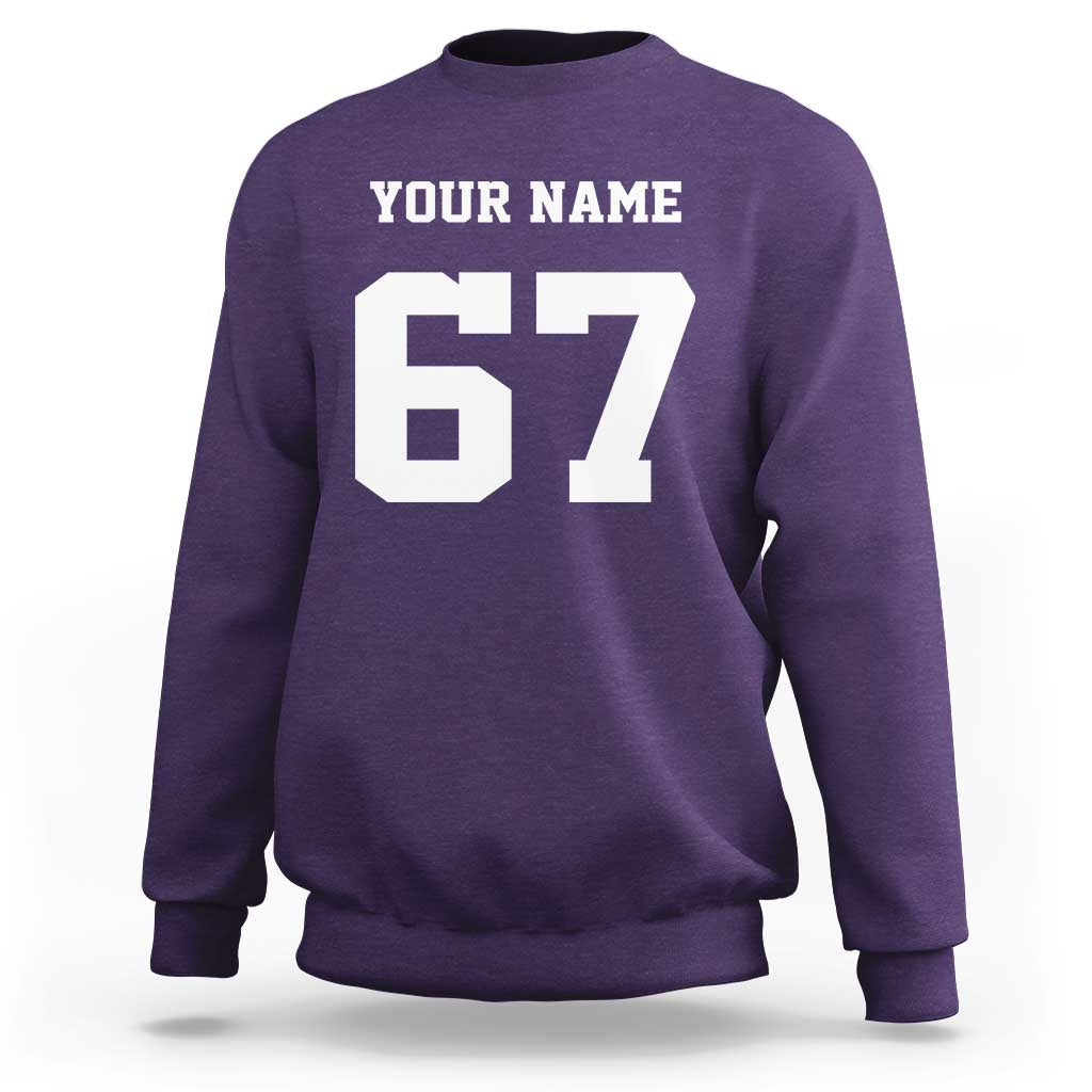 Personalized 67 Jersey Number Sweatshirt Custom Name Varsity Sports 67th Birthday - Wonder Print Shop
