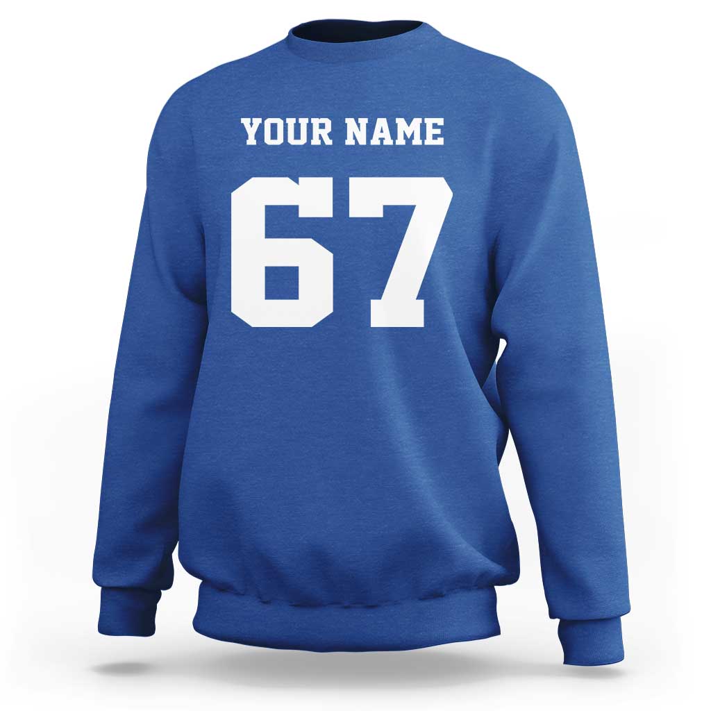 Personalized 67 Jersey Number Sweatshirt Custom Name Varsity Sports 67th Birthday - Wonder Print Shop