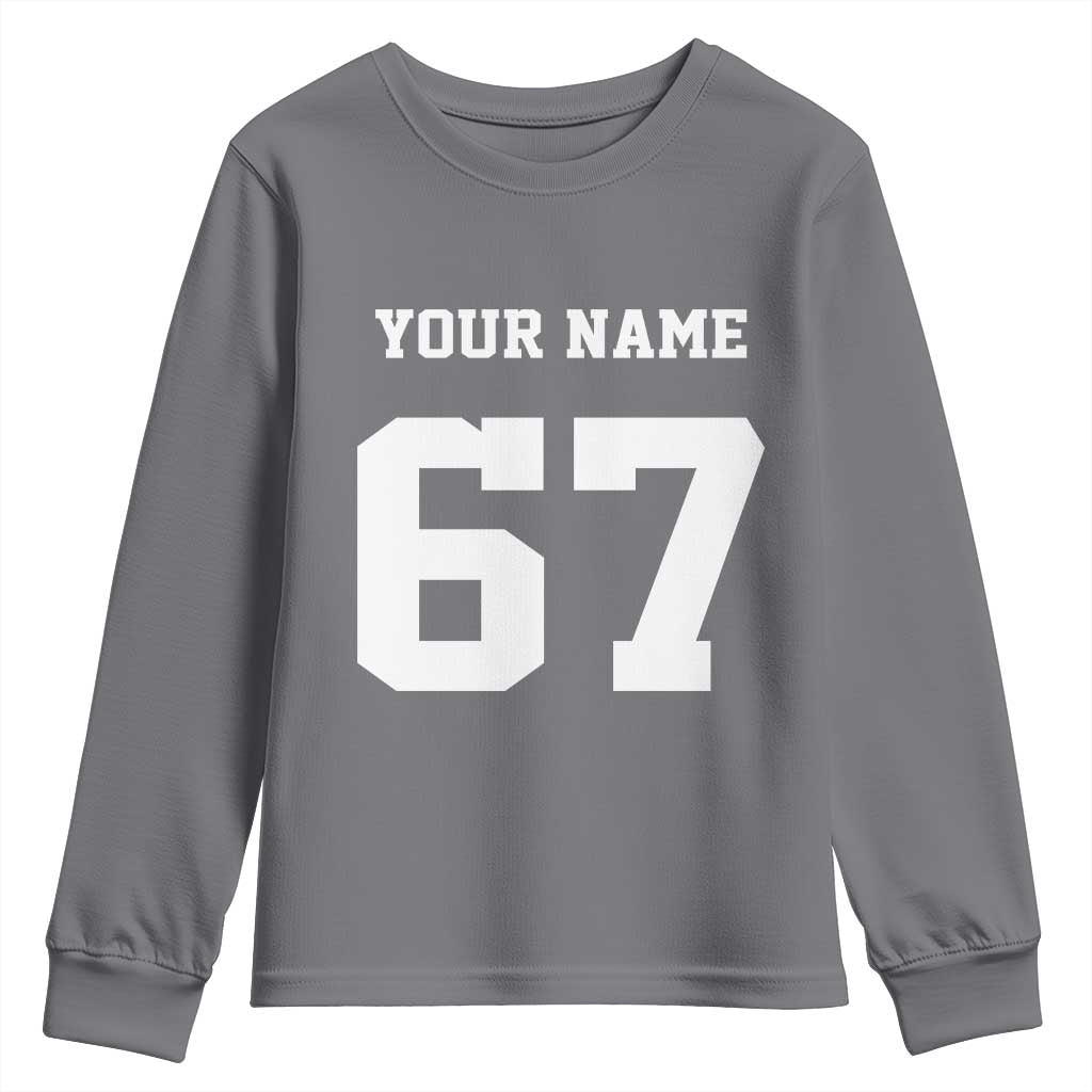 Personalized 67 Jersey Number Youth Sweatshirt Custom Name Varsity Sports 67th Birthday - Wonder Print Shop
