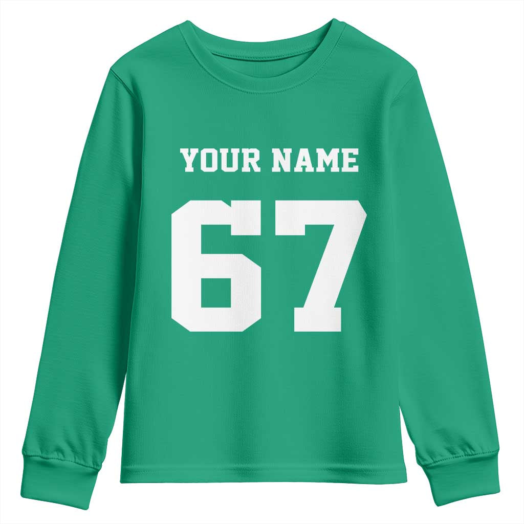 Personalized 67 Jersey Number Youth Sweatshirt Custom Name Varsity Sports 67th Birthday - Wonder Print Shop