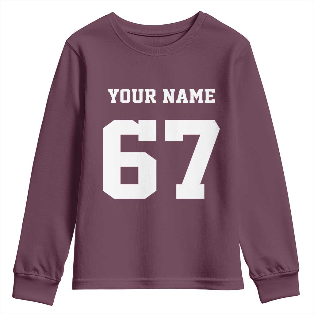 Personalized 67 Jersey Number Youth Sweatshirt Custom Name Varsity Sports 67th Birthday - Wonder Print Shop