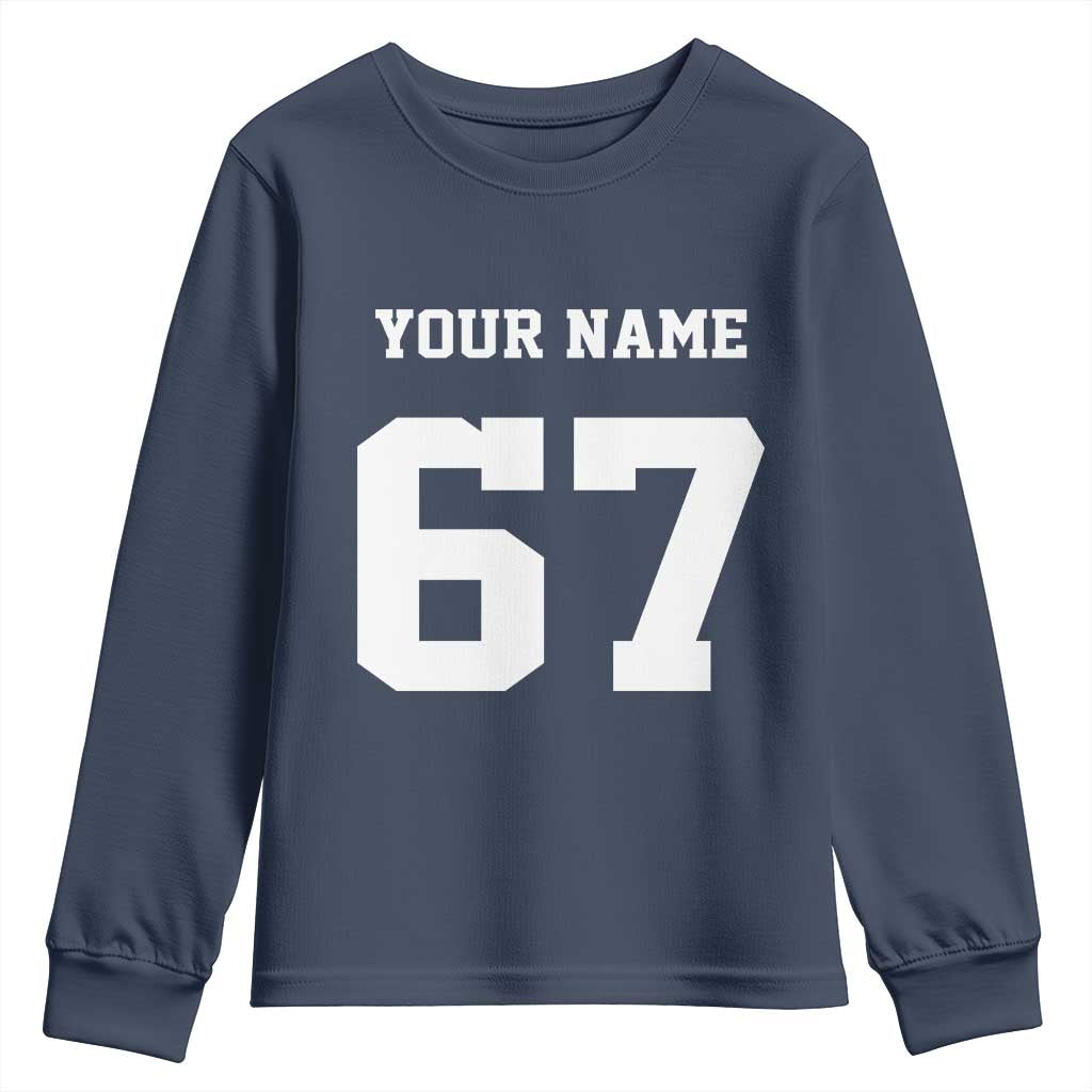 Personalized 67 Jersey Number Youth Sweatshirt Custom Name Varsity Sports 67th Birthday - Wonder Print Shop