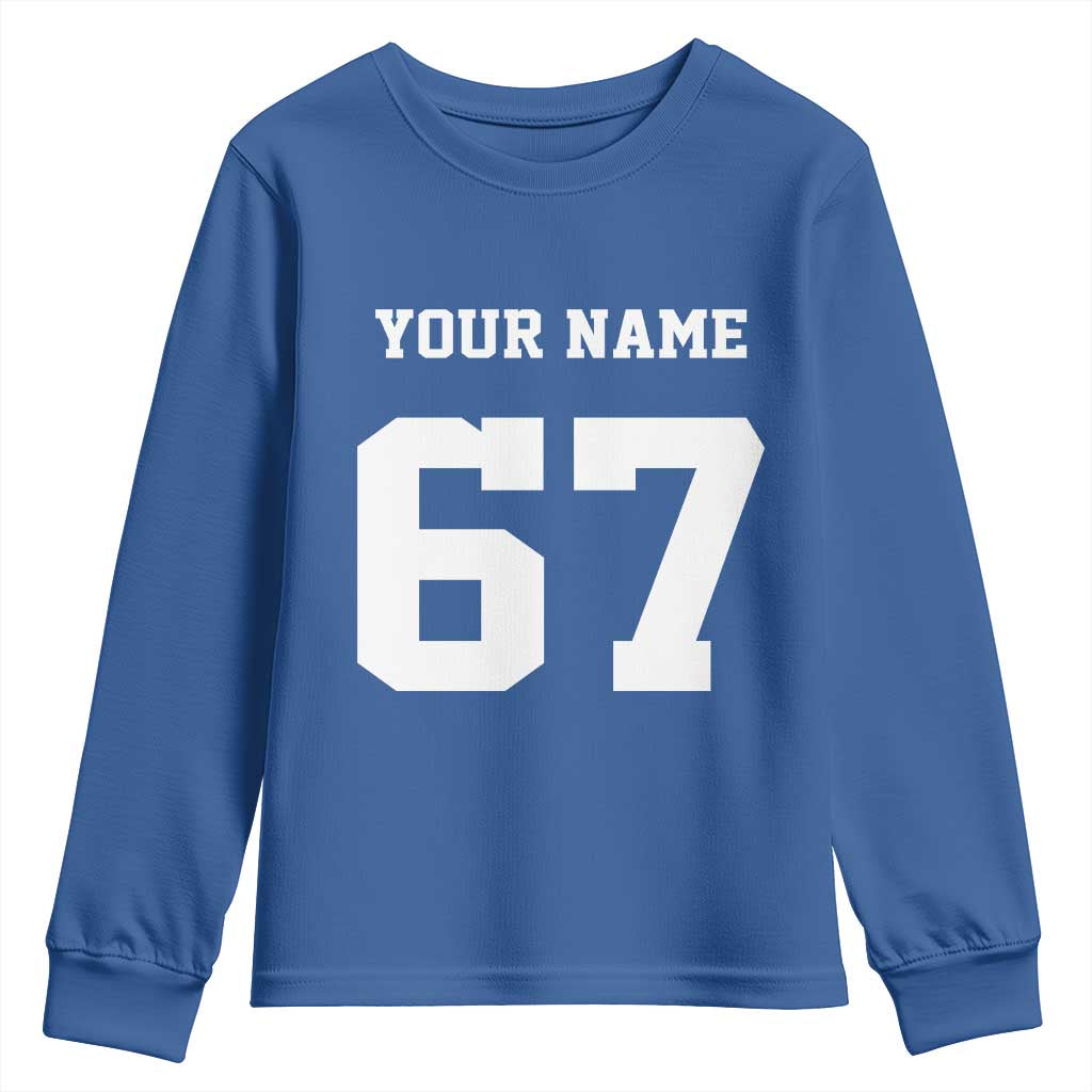 Personalized 67 Jersey Number Youth Sweatshirt Custom Name Varsity Sports 67th Birthday - Wonder Print Shop