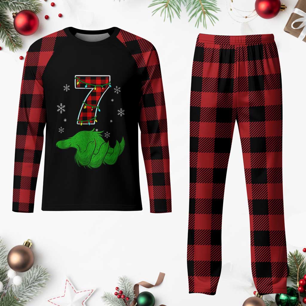 Number 7 Matching 67 Christmas Plaid Pajama Set Red Plaid Xmas Pajamas Holiday Gen Alpha Slang Meme - Wonder Print Shop