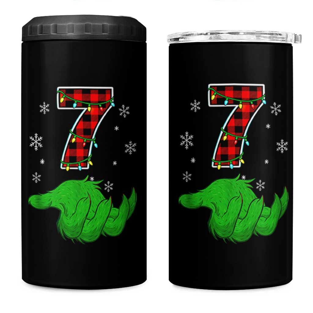 Number 7 Matching 67 Christmas 4 in 1 Can Cooler Tumbler Red Plaid Xmas Pajamas Holiday Gen Alpha Slang Meme - Wonder Print Shop
