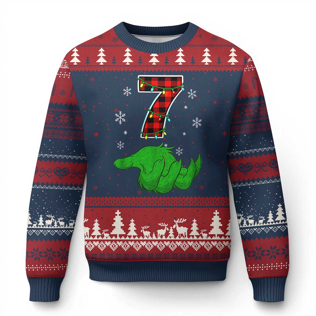 Number 7 Matching 67 Xmas Ugly Christmas Sweater Red Plaid Xmas Pajamas Holiday Gen Alpha Slang Meme - Wonder Print Shop