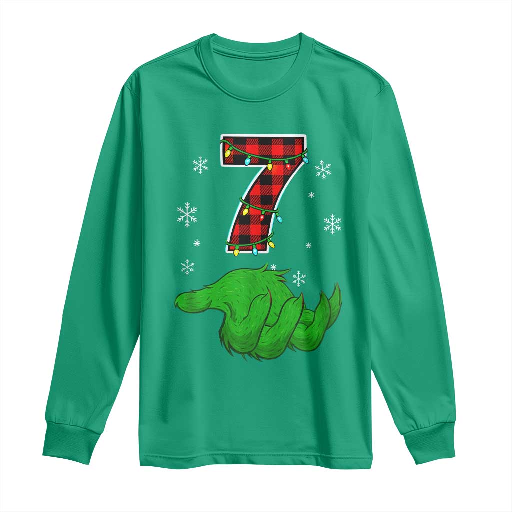 Number 7 Matching 67 Christmas Long Sleeve Shirt Red Plaid Xmas Pajamas Holiday Gen Alpha Slang Meme - Wonder Print Shop