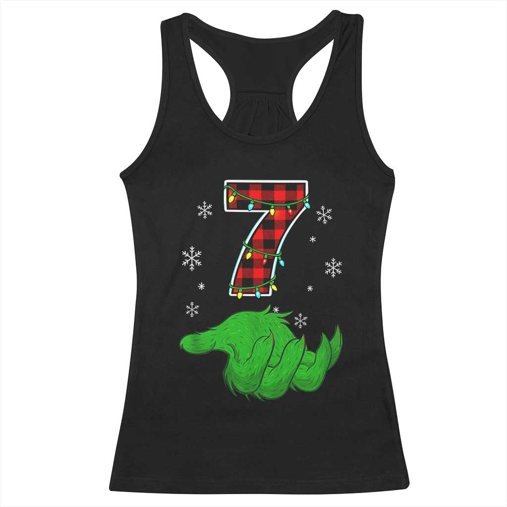 Number 7 Matching 67 Christmas Racerback Tank Top Red Plaid Xmas Pajamas Holiday Gen Alpha Slang Meme - Wonder Print Shop