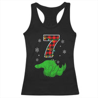 Number 7 Matching 67 Christmas Racerback Tank Top Red Plaid Xmas Pajamas Holiday Gen Alpha Slang Meme - Wonder Print Shop