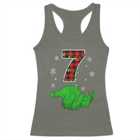 Number 7 Matching 67 Christmas Racerback Tank Top Red Plaid Xmas Pajamas Holiday Gen Alpha Slang Meme - Wonder Print Shop
