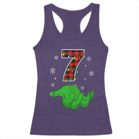 Number 7 Matching 67 Christmas Racerback Tank Top Red Plaid Xmas Pajamas Holiday Gen Alpha Slang Meme - Wonder Print Shop