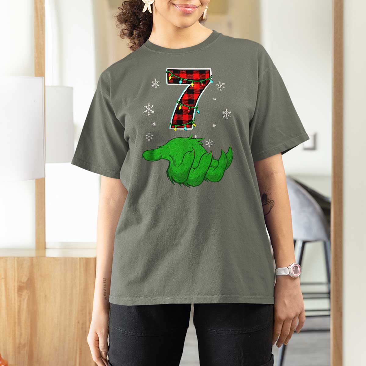 Number 7 Matching 67 Christmas T Shirt For Women Red Plaid Xmas Pajamas Holiday Gen Alpha Slang Meme - Wonder Print Shop