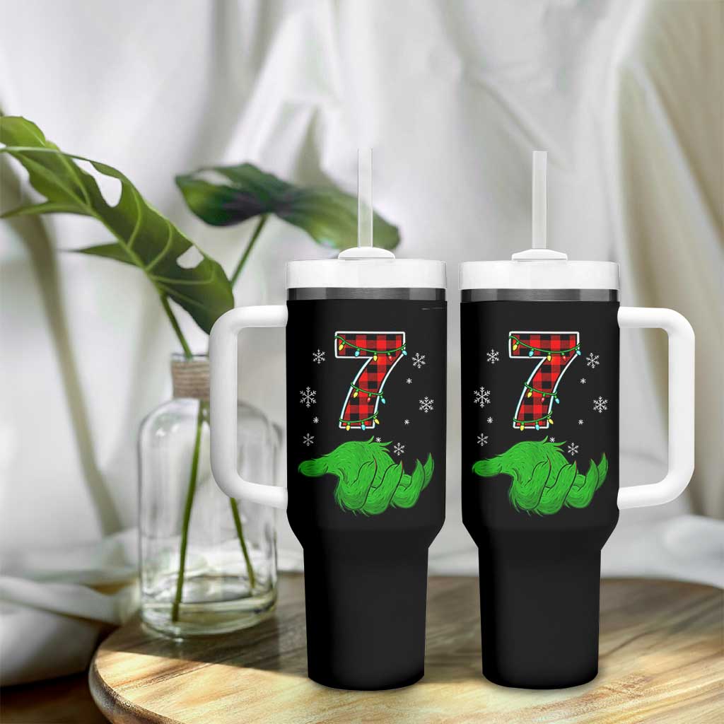 Number 7 Matching 67 Christmas Tumbler With Handle Red Plaid Xmas Pajamas Holiday Gen Alpha Slang Meme - Wonder Print Shop