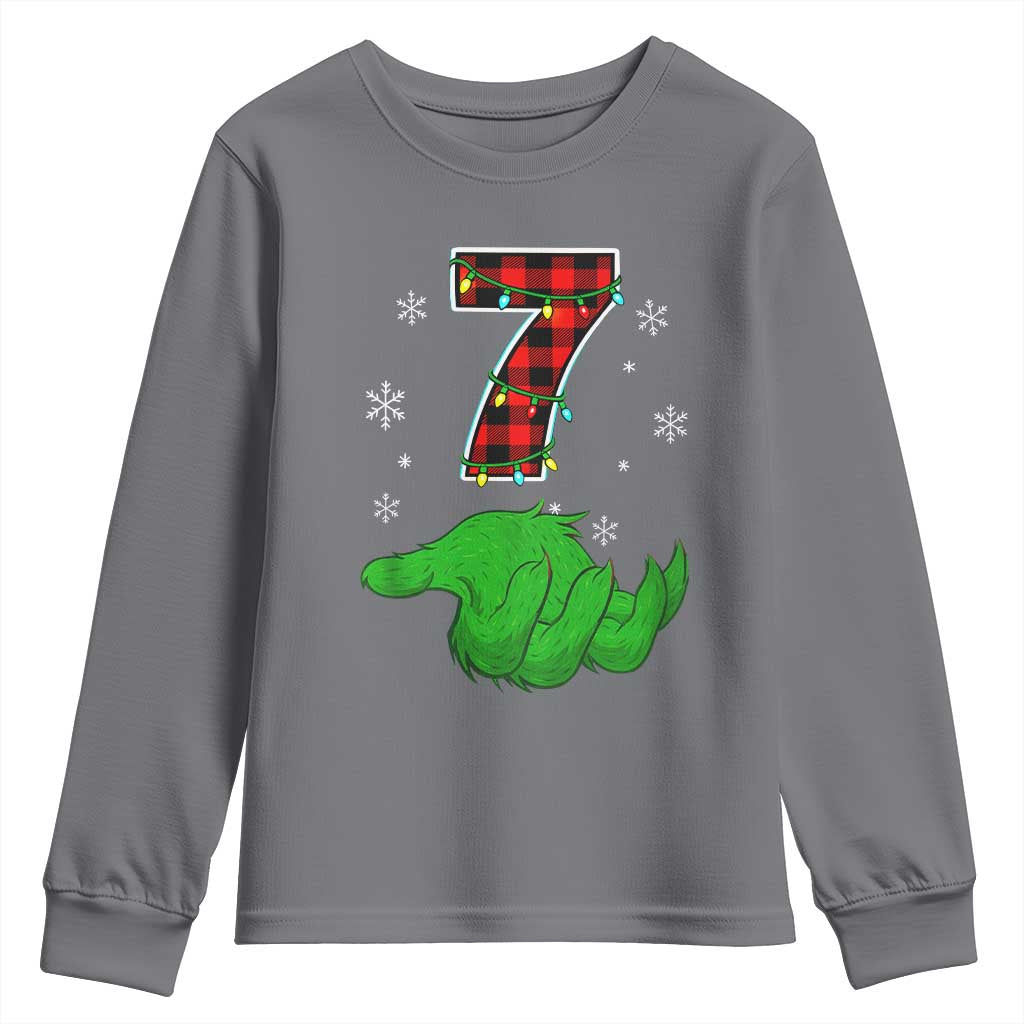 Number 7 Matching 67 Christmas Youth Sweatshirt Red Plaid Xmas Pajamas Holiday Gen Alpha Slang Meme - Wonder Print Shop
