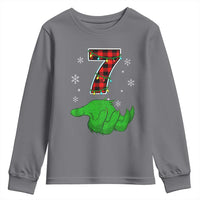 Number 7 Matching 67 Christmas Youth Sweatshirt Red Plaid Xmas Pajamas Holiday Gen Alpha Slang Meme - Wonder Print Shop