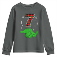 Number 7 Matching 67 Christmas Youth Sweatshirt Red Plaid Xmas Pajamas Holiday Gen Alpha Slang Meme - Wonder Print Shop